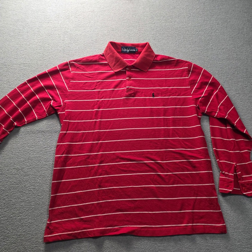 Ralph Lauren Long Sleeve Collar Shirt Pony M XXL Red White Striped  Preppy